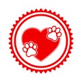 Veterinary emblem animal footprints on red heart background