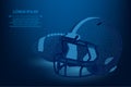 Abstract line and point rugby ball and helmet. Low poly American football illustration. Polygonal cyber technology sport Royalty Free Stock Photo