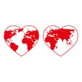 Heart shaped globe illustration. Earth Day emblem. Royalty Free Stock Photo