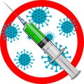 STOP corona virus. Coronavirus vaccine. Corona virus danger and public health risk disease. Flat vector illustration. Sign cautio