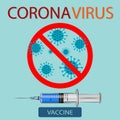 STOP coronavirus. Coronavirus vaccine. Corona virus danger and public health risk disease. Flat vector illustration. Sign caution