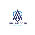 Shield and arrow airplane logo template vector Royalty Free Stock Photo