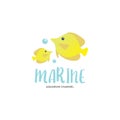 Cute reef school of yellow tang fish logo illustration vector Royalty Free Stock Photo