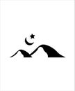 Night flat icon,moon with star flat icon,hill design flat icon.