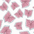 Botanical seamless tropical pattern with bright pink plants, leaves on white background. Exotic tropics. Summer. Royalty Free Stock Photo