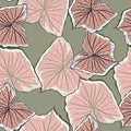 Botanical seamless tropical pattern with bright plants and leaves on green background. Exotic tropics. Summer.