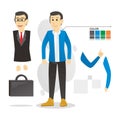 Businessman character set, with editable content & color vector