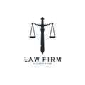 Rusty ancient sword and scale law firm logo template Royalty Free Stock Photo