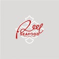 Fishing scale and reel seafood vintage logo template Royalty Free Stock Photo