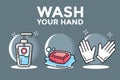 Wash your hand poster with liquid soap and surgical gloves
