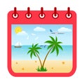 Beach vacation concept. calendar showing tourism on white background