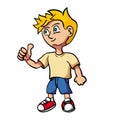 Cute boy showing thumbs up gesture color flat  illustration. Happy little kid. Smiling toddler, preteen child cartoon charac Royalty Free Stock Photo