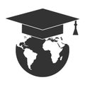 Student hat with a globe. World education symbol. Online learning or e-learning concept.