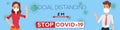 Social distancing. Stop coronavirus.COVID-19. Banners and headers for site. People wearing mask. Royalty Free Stock Photo