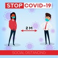 Social distancing. Stop coronavirus.COVID-19. People in medical protective mask. Web banner. Quarantine. Royalty Free Stock Photo