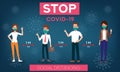 Social distancing. Stop coronavirus.COVID-19. Banners and headers for site. People wearing mask. Royalty Free Stock Photo