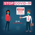 Social distancing. Stop coronavirus.COVID-19. Banners and headers for site. People wearing mask. Royalty Free Stock Photo