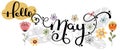 Hello May. MAY month vector hand lettering with flowers and leaves. Decoration floral. Illustration month may