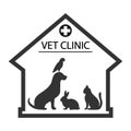 Veterinary clinic logo with the image of a dog, cat, rabbit and parrot on a white background Royalty Free Stock Photo