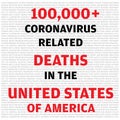 Statistics calligraphy noting more than 100,000 causalities in United States of America due to COVID-19 Coronavirus vector illustr Royalty Free Stock Photo