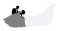 Silhouette of a groom holding his bride. The veil of the bride is flying. Royalty Free Stock Photo