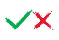 Tick and cross brush signs. Green checkmark OK and red X icons. Royalty Free Stock Photo