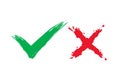 Tick and cross brush signs. Green checkmark OK and red X icons, Royalty Free Stock Photo