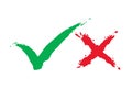 Tick and cross brush signs. Green checkmark OK and red X icons Royalty Free Stock Photo