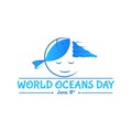 World ocean day template design concept with woman, wave and fish on blue color Royalty Free Stock Photo