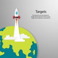 Rocket is launching from earth in trendy simple flat style with empty space for your text Royalty Free Stock Photo