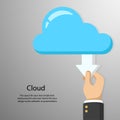 Download data from cloud with hand simple flat style with empty space for your text Royalty Free Stock Photo