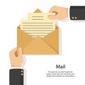 Send mail with hand simple flat style isolated on white Royalty Free Stock Photo