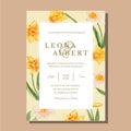 Vector Watercolor Yellow Daffodil Single Card Design for Wedding Invitation Template