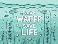 Save water - save life. Cartoon illustration in flat style