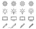 Mobile icons for business, computer technology, drawing, corporate banners: icon bulb, icon mechanism, icon monitor, icon pen