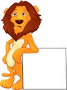 Cute lion cartoon and blank sign Royalty Free Stock Photo