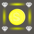 Icon of gold coins and diamonds. Image for business web site and internet.