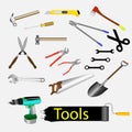 Professional and home repair tool icons. Set for construction stores. Royalty Free Stock Photo
