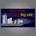 Banner for sale. Black Friday advertisement. Night city. Royalty Free Stock Photo