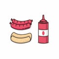 Saucage bun and ketchup how to make hotdog cartoon style illustration Royalty Free Stock Photo