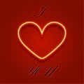 Neon heart on a maroon background. declaration of love.