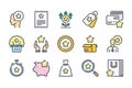 Loyalty Program and Client Bonuses related color line icon set.