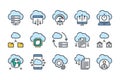 Cloud Computing and Cloud Services related color line icon set. Royalty Free Stock Photo