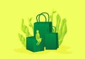 Buy, purchases, sale consumerism, shopping customers , online digital vector gradient trolly paying. cartoon flat design bags box