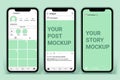 Instagram post template for profile and feed stories on smartphone. Social media mockup ui ux Royalty Free Stock Photo