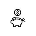 Piggy bank thin icon isolated on white background