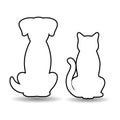 Contours of silhouettes of a dog and a cat on a white background