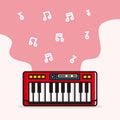 Mobilered color of keyboard synth cartoon with music note background illustration design