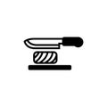 Knife is cutting meat on board icon isolated vector
