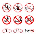 Illustration set of signs prohibited alcohol, drugs driving a car